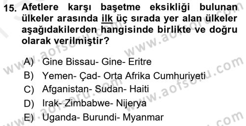 Afet Psikolojisi ve Sosyolojisi Dersi 2018 - 2019 Yılı (Final) Dönem Sonu Sınavı 15. Soru