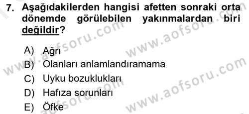 Afet Psikolojisi ve Sosyolojisi Dersi 2018 - 2019 Yılı (Final) Dönem Sonu Sınavı 7. Soru