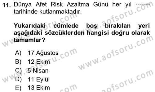 Afet Psikolojisi ve Sosyolojisi Dersi 2018 - 2019 Yılı Yaz Okulu Sınav Soruları 11. Soru