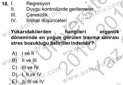 Afet Psikolojisi ve Sosyolojisi Dersi 2018 - 2019 Yılı Yaz Okulu Sınav Soruları 18. Soru