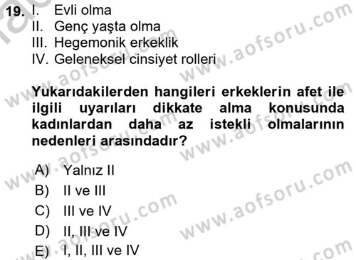 Afet Psikolojisi ve Sosyolojisi Dersi 2018 - 2019 Yılı Yaz Okulu Sınav Soruları 19. Soru