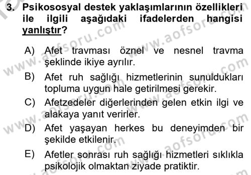 Afet Psikolojisi ve Sosyolojisi Dersi 2018 - 2019 Yılı Yaz Okulu Sınav Soruları 3. Soru