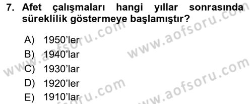 Afet Psikolojisi ve Sosyolojisi Dersi 2018 - 2019 Yılı Yaz Okulu Sınav Soruları 7. Soru