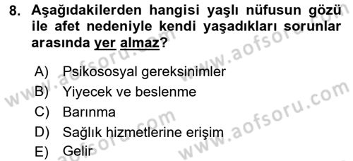 Afet Psikolojisi ve Sosyolojisi Dersi 2018 - 2019 Yılı Yaz Okulu Sınav Soruları 8. Soru