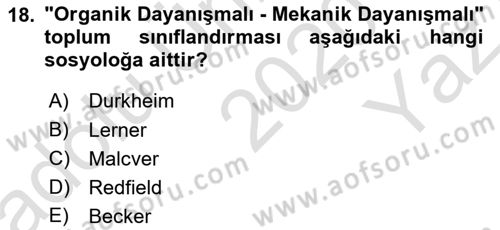 Afet Psikolojisi ve Sosyolojisi Dersi 2020 - 2021 Yılı Yaz Okulu Sınav Soruları 18. Soru