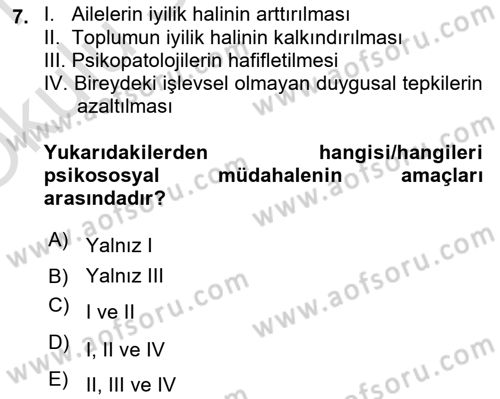Afet Psikolojisi ve Sosyolojisi Dersi 2020 - 2021 Yılı Yaz Okulu Sınav Soruları 7. Soru