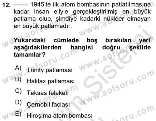 Afet Psikolojisi ve Sosyolojisi Dersi 2021 - 2022 Yılı (Vize) Ara Sınav Soruları 12. Soru