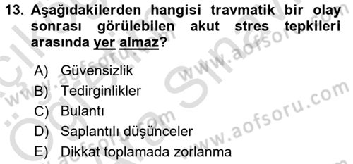 Afet Psikolojisi ve Sosyolojisi Dersi 2021 - 2022 Yılı (Vize) Ara Sınav Soruları 13. Soru