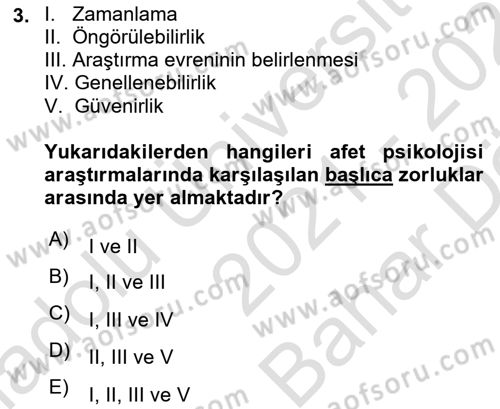 Afet Psikolojisi ve Sosyolojisi Dersi 2021 - 2022 Yılı (Vize) Ara Sınav Soruları 3. Soru