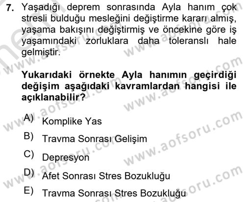 Afet Psikolojisi ve Sosyolojisi Dersi 2021 - 2022 Yılı (Vize) Ara Sınav Soruları 7. Soru