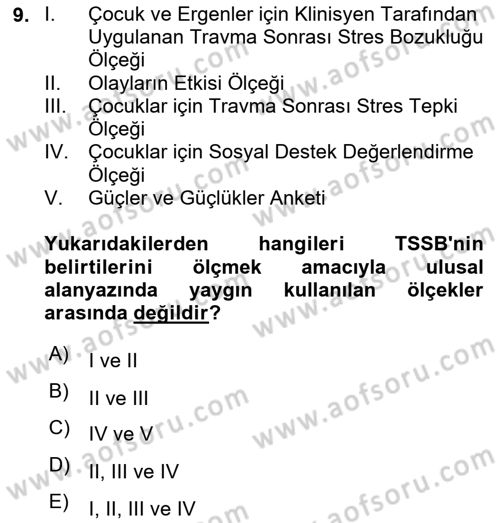 Afet Psikolojisi ve Sosyolojisi Dersi 2021 - 2022 Yılı (Vize) Ara Sınav Soruları 9. Soru