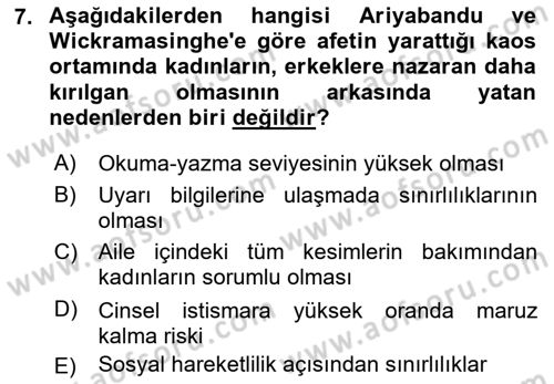Afet Psikolojisi ve Sosyolojisi Dersi 2021 - 2022 Yılı (Final) Dönem Sonu Sınav Soruları 7. Soru