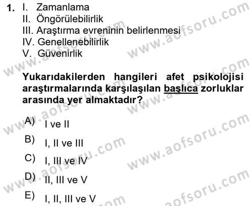 Afet Psikolojisi ve Sosyolojisi Dersi 2021 - 2022 Yılı Yaz Okulu Sınav Soruları 1. Soru