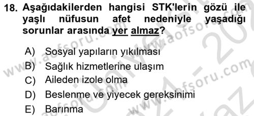 Afet Psikolojisi ve Sosyolojisi Dersi 2021 - 2022 Yılı Yaz Okulu Sınav Soruları 18. Soru
