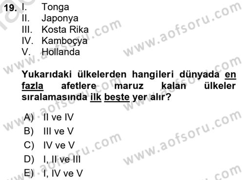 Afet Psikolojisi ve Sosyolojisi Dersi 2021 - 2022 Yılı Yaz Okulu Sınav Soruları 19. Soru