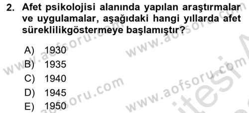 Afet Psikolojisi ve Sosyolojisi Dersi 2021 - 2022 Yılı Yaz Okulu Sınav Soruları 2. Soru