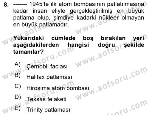 Afet Psikolojisi ve Sosyolojisi Dersi 2021 - 2022 Yılı Yaz Okulu Sınav Soruları 8. Soru