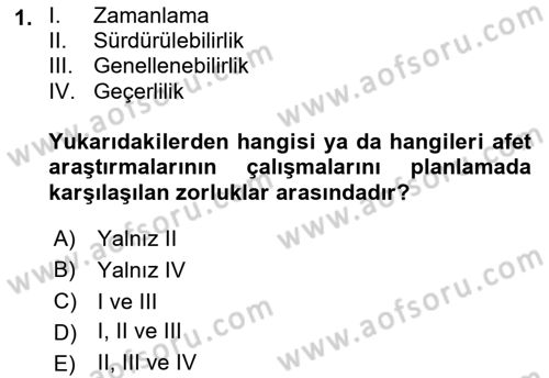 Afet Psikolojisi ve Sosyolojisi Dersi 2022 - 2023 Yılı Yaz Okulu Sınav Soruları 1. Soru