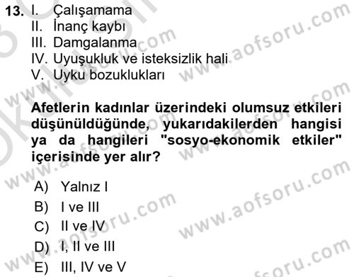 Afet Psikolojisi ve Sosyolojisi Dersi 2022 - 2023 Yılı Yaz Okulu Sınav Soruları 13. Soru