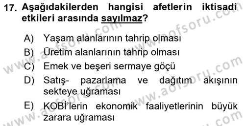 Afet Psikolojisi ve Sosyolojisi Dersi 2022 - 2023 Yılı Yaz Okulu Sınav Soruları 17. Soru