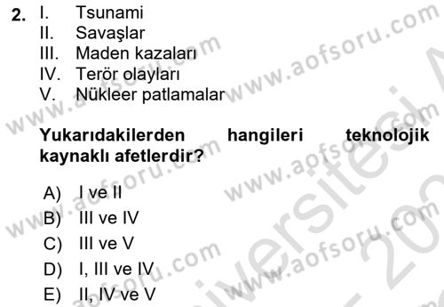 Afet Psikolojisi ve Sosyolojisi Dersi 2022 - 2023 Yılı Yaz Okulu Sınav Soruları 2. Soru