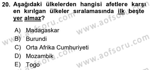 Afet Psikolojisi ve Sosyolojisi Dersi 2022 - 2023 Yılı Yaz Okulu Sınav Soruları 20. Soru