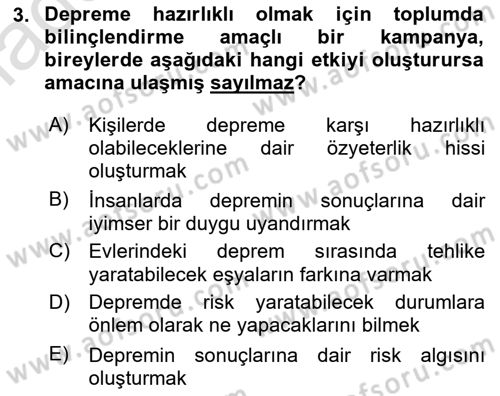 Afet Psikolojisi ve Sosyolojisi Dersi 2022 - 2023 Yılı Yaz Okulu Sınav Soruları 3. Soru