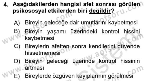 Afet Psikolojisi ve Sosyolojisi Dersi 2022 - 2023 Yılı Yaz Okulu Sınav Soruları 4. Soru