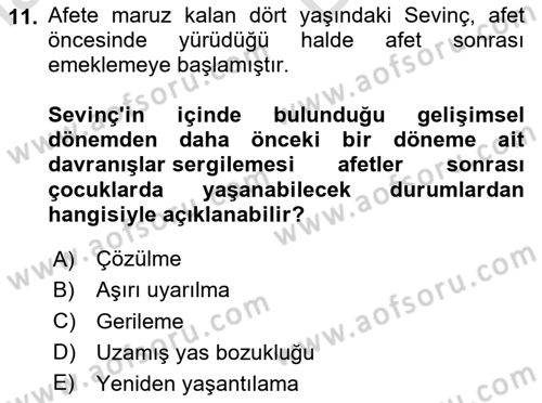 Afet Psikolojisi ve Sosyolojisi Dersi 2023 - 2024 Yılı (Vize) Ara Sınav Soruları 11. Soru