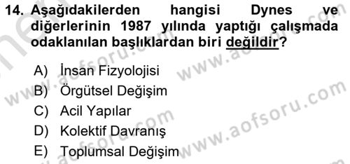 Afet Psikolojisi ve Sosyolojisi Dersi 2023 - 2024 Yılı (Vize) Ara Sınav Soruları 14. Soru