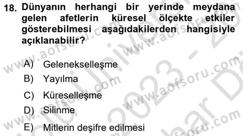 Afet Psikolojisi ve Sosyolojisi Dersi 2023 - 2024 Yılı (Vize) Ara Sınav Soruları 18. Soru