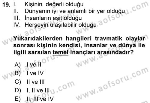 Afet Psikolojisi ve Sosyolojisi Dersi 2023 - 2024 Yılı (Vize) Ara Sınav Soruları 19. Soru