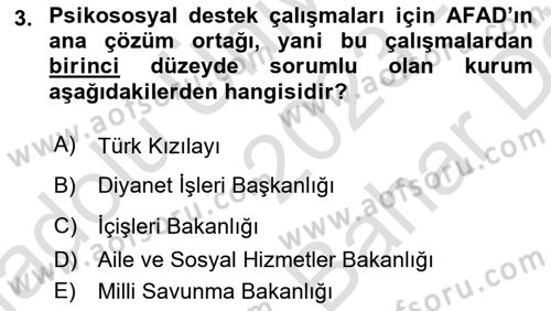 Afet Psikolojisi ve Sosyolojisi Dersi 2023 - 2024 Yılı (Vize) Ara Sınav Soruları 3. Soru