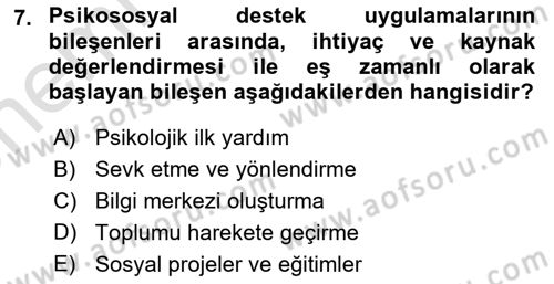 Afet Psikolojisi ve Sosyolojisi Dersi 2023 - 2024 Yılı (Vize) Ara Sınav Soruları 7. Soru