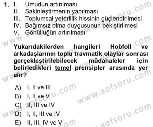 Afet Psikolojisi ve Sosyolojisi Dersi 2023 - 2024 Yılı (Final) Dönem Sonu Sınavı 1. Soru