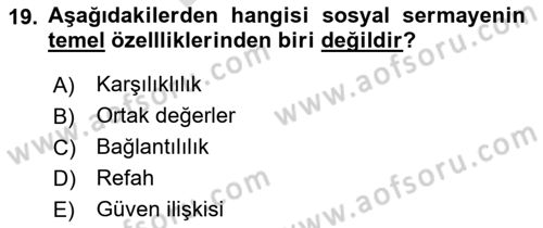 Afet Psikolojisi ve Sosyolojisi Dersi 2023 - 2024 Yılı (Final) Dönem Sonu Sınavı 19. Soru