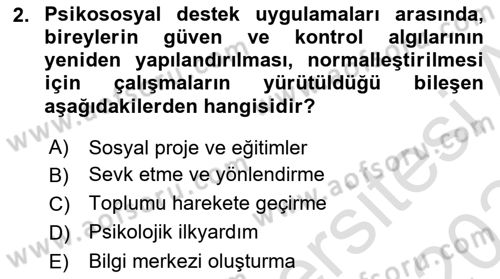 Afet Psikolojisi ve Sosyolojisi Dersi 2023 - 2024 Yılı (Final) Dönem Sonu Sınavı 2. Soru