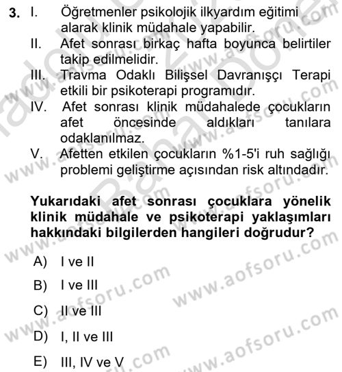 Afet Psikolojisi ve Sosyolojisi Dersi 2023 - 2024 Yılı (Final) Dönem Sonu Sınavı 3. Soru