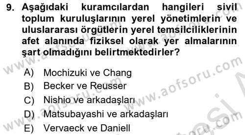 Afet Psikolojisi ve Sosyolojisi Dersi 2023 - 2024 Yılı (Final) Dönem Sonu Sınav Soruları 9. Soru