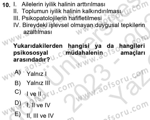 Afet Psikolojisi ve Sosyolojisi Dersi 2023 - 2024 Yılı Yaz Okulu Sınav Soruları 10. Soru