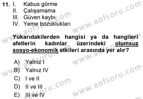 Afet Psikolojisi ve Sosyolojisi Dersi 2023 - 2024 Yılı Yaz Okulu Sınav Soruları 11. Soru