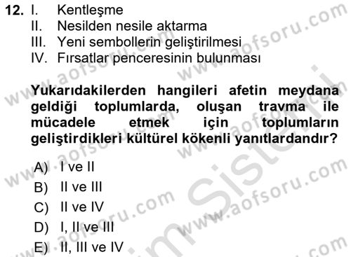 Afet Psikolojisi ve Sosyolojisi Dersi 2023 - 2024 Yılı Yaz Okulu Sınav Soruları 12. Soru