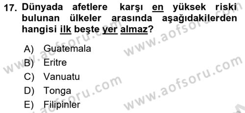 Afet Psikolojisi ve Sosyolojisi Dersi 2023 - 2024 Yılı Yaz Okulu Sınav Soruları 17. Soru