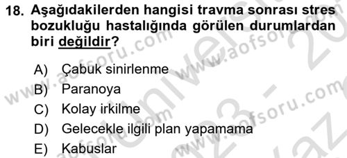 Afet Psikolojisi ve Sosyolojisi Dersi 2023 - 2024 Yılı Yaz Okulu Sınav Soruları 18. Soru