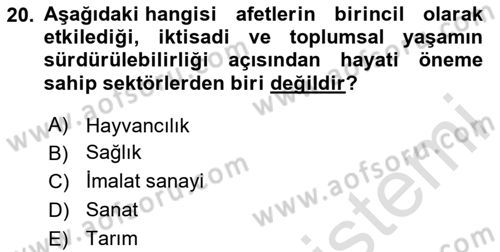 Afet Psikolojisi ve Sosyolojisi Dersi 2023 - 2024 Yılı Yaz Okulu Sınav Soruları 20. Soru