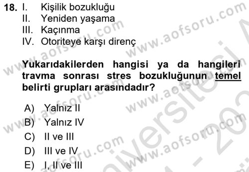 Afet Psikolojisi ve Sosyolojisi Dersi 2024 - 2025 Yılı (Vize) Ara Sınav Soruları 18. Soru
