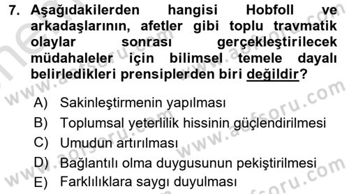 Afet Psikolojisi ve Sosyolojisi Dersi 2024 - 2025 Yılı (Vize) Ara Sınav Soruları 7. Soru