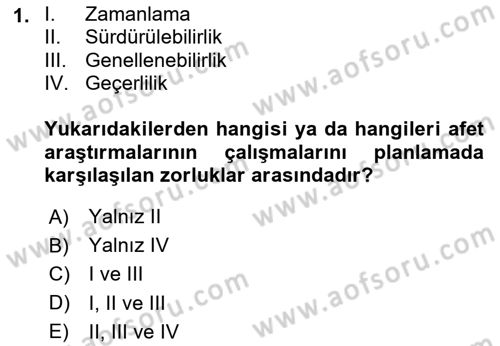 Afet Psikolojisi ve Sosyolojisi Dersi 2024 - 2025 Yılı (Final) Dönem Sonu Sınav Soruları 1. Soru