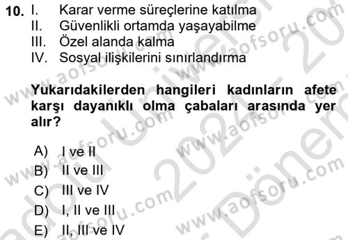 Afet Psikolojisi ve Sosyolojisi Dersi 2024 - 2025 Yılı (Final) Dönem Sonu Sınav Soruları 10. Soru