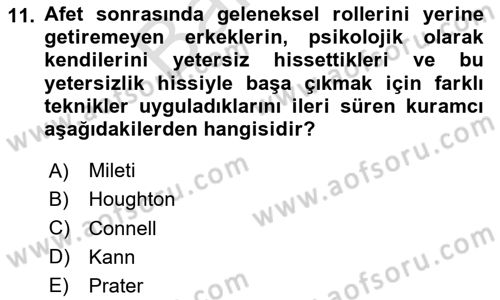 Afet Psikolojisi ve Sosyolojisi Dersi 2024 - 2025 Yılı (Final) Dönem Sonu Sınav Soruları 11. Soru